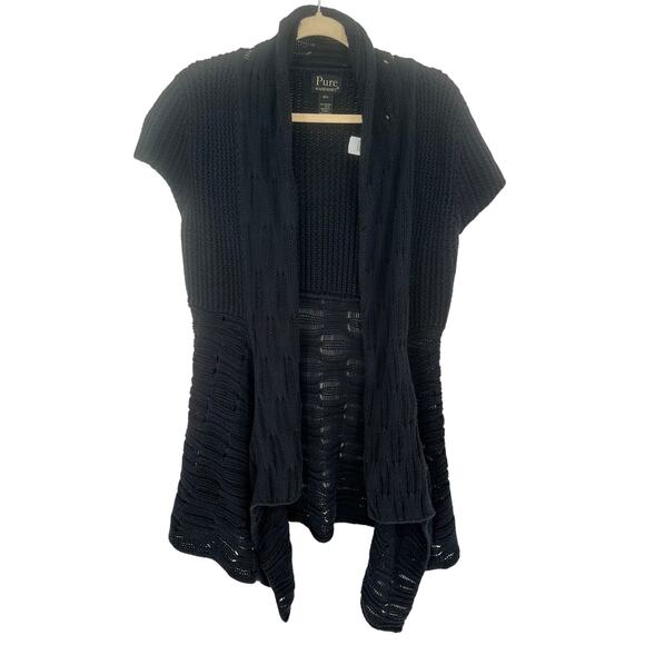 Pure Handknit Chunky Knit Black Short Sleeve Cardigan Winter Outdoors Comfort L - Picture 1 of 7